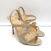 Christian Louboutin Vavazou Asymmetric Sandals Gold Glitter & Leather Size 38