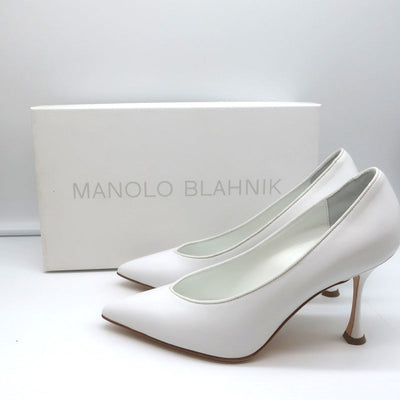 Manolo Blahnik Pumps Urgenzapla White Leather Size 36.5 Pointed Toe Heels