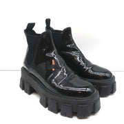 Prada Monolith Chelsea Boots Black Patent Leather Size 36