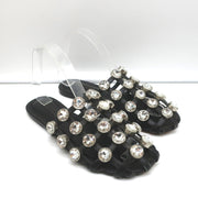 Alexander Wang Amelia Crystal-Studded Mules Black Leather Size 39 Caged Sandals