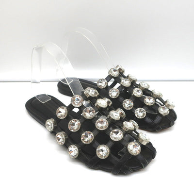 Alexander Wang Amelia Crystal-Studded Mules Black Leather Size 39 Caged Sandals