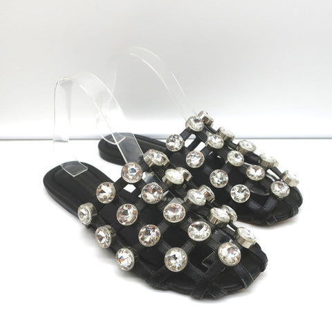 Alexander Wang Amelia Crystal-Studded Mules Black Leather Size 39 Caged Sandals