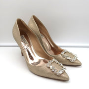 Badgley Mischka Cher Crystal Buckle Pumps Gold Glitter Satin Size 8