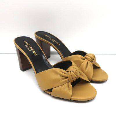 Saint Laurent Bianca Knot Mules Mustard Yellow Leather Size 36.5 Slide Sandals