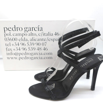 Pedro Garcia Ankle Strap Sandals Clara Black Crystal-Embellished Satin Size 37