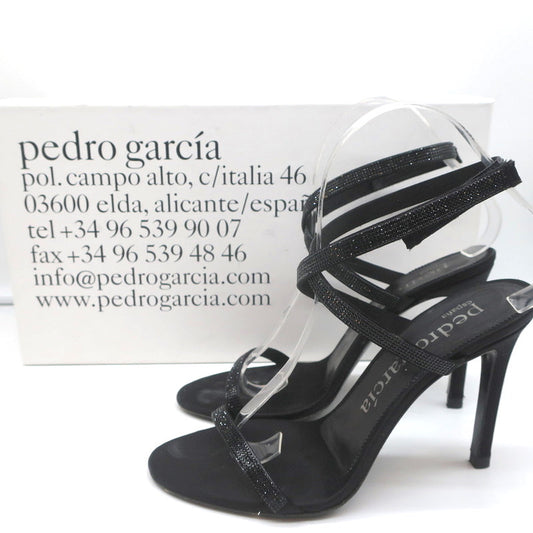 Pedro Garcia Ankle Strap Sandals Clara Black Crystal-Embellished Satin Size 37