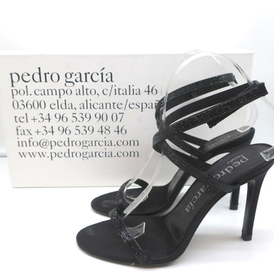 Pedro Garcia Ankle Strap Sandals Clara Black Crystal-Embellished Satin Size 37