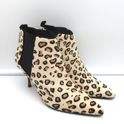 Manolo Blahnik Chelsea Booties Dildi Cream Leopard Print Calf Hair Size 38 NEW
