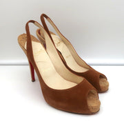Christian Louboutin No Prive Cork Slingback Sandals Brown Suede Size 41.5