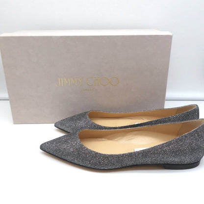 Jimmy Choo Alina Pointed Toe Flats Anthracite Glitter Lame Size 37 NEW