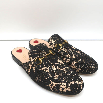 Gucci Princetown Horsebit Loafer Mules Black Lace Size 39
