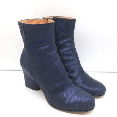 Maison Margiela Ankle Boots Navy Metallic Suede Size 38