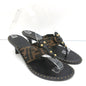 Fendi Zucca Thong Sandals Brown with Black Leather Size 36.5 Kitten Heel Slides