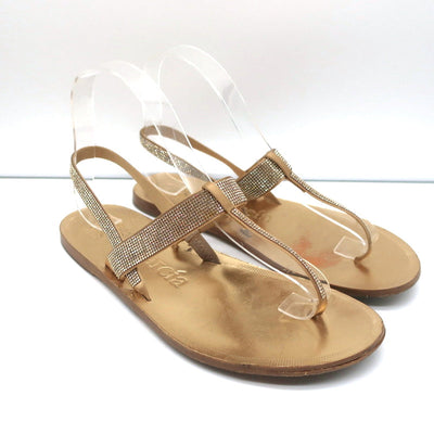 Pedro Garcia Crystal Thong Sandals Zulmar Gold Satin Size 38 Slingback Flats